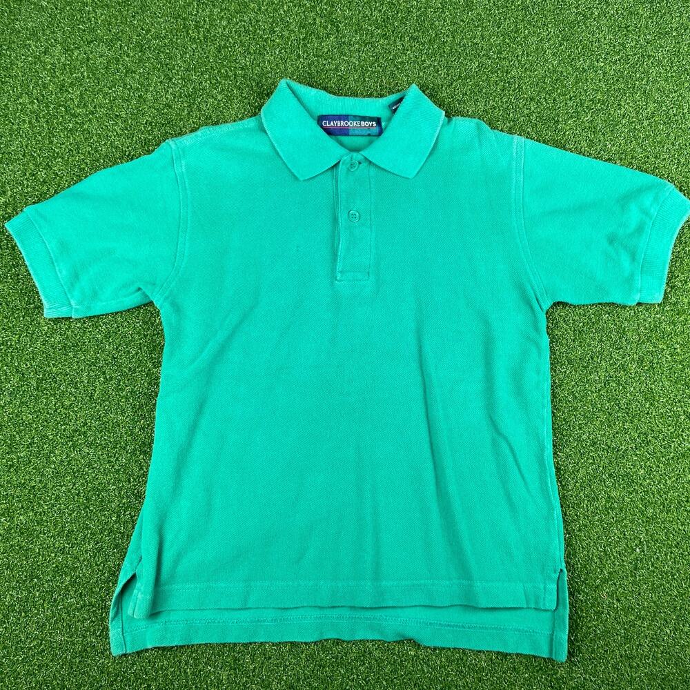 Vintage Claybrooke Boys Kids Green Short Sleeve Polo Shirt Sz S (8-10)